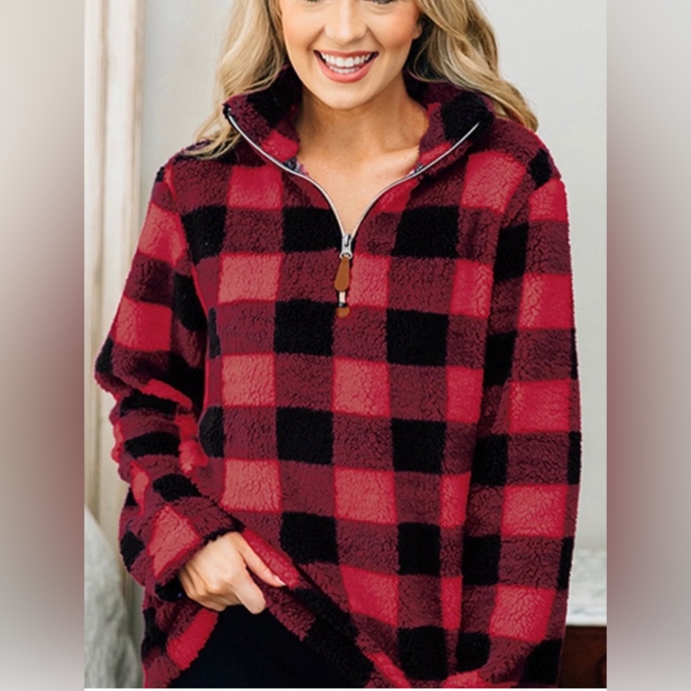 Soft Red & Black Buffalo Plaid Pullover